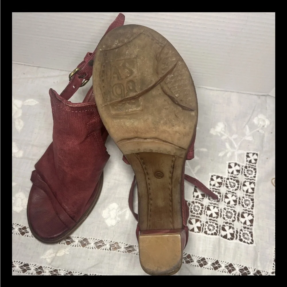 A.S.98 Women's Block Heel Sandals - Deep Red - Picture 7 of 8